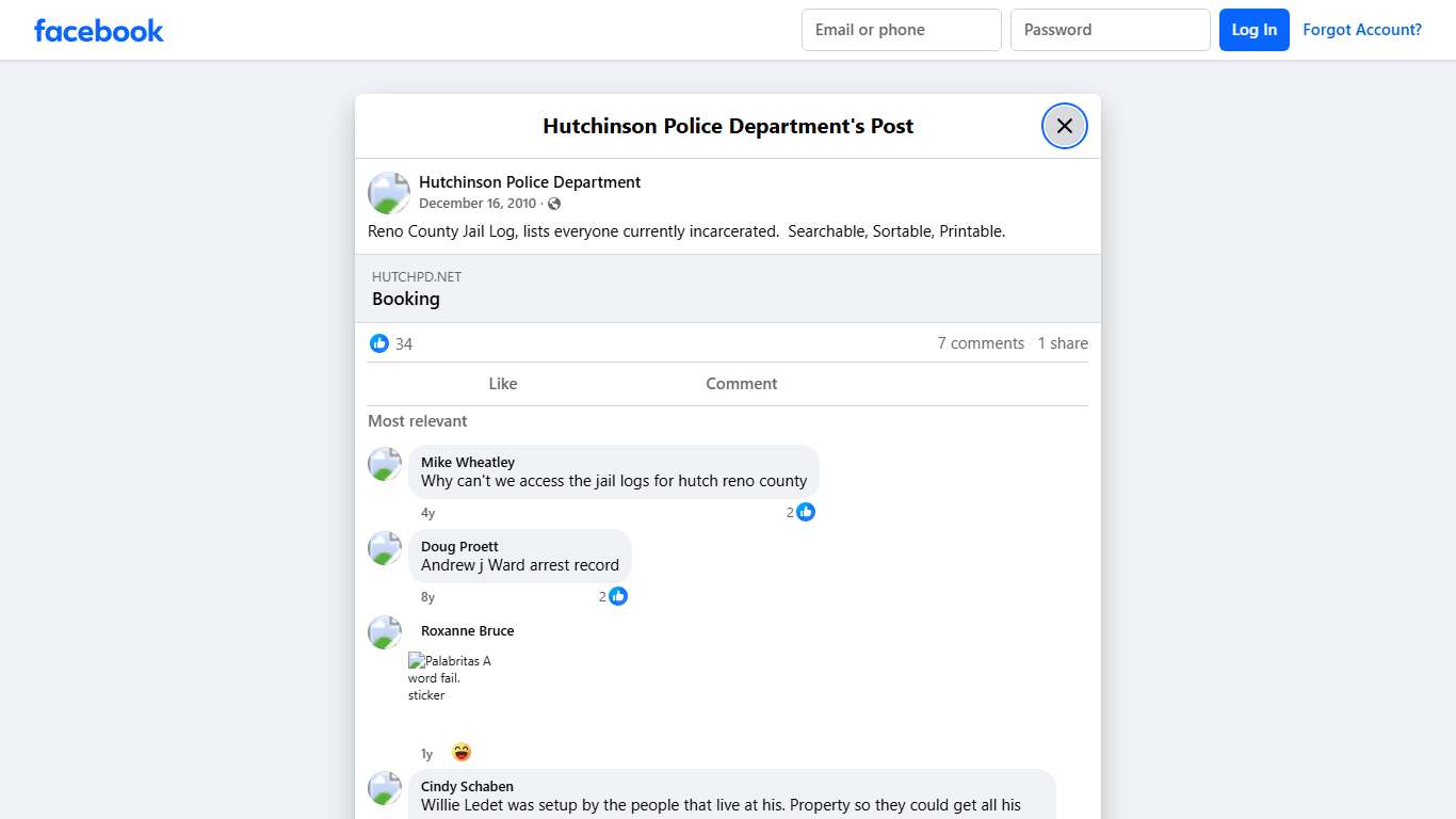 Reno County Jail Log, lists... - Hutchinson Police Department | Facebook