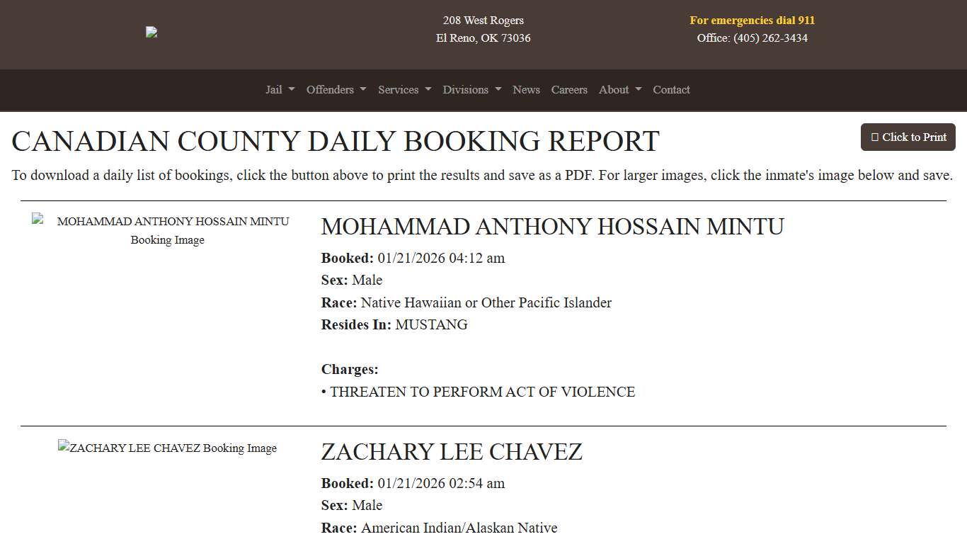 Daily Booking Report | Canadian County Sheriff's Office